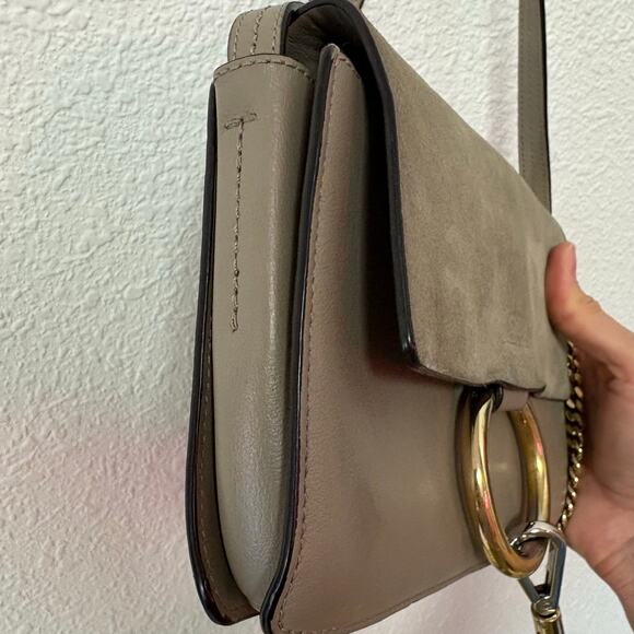 Chloe Faye Small Crossbody Leather Suede Taupe Grey - Picture 2 of 13